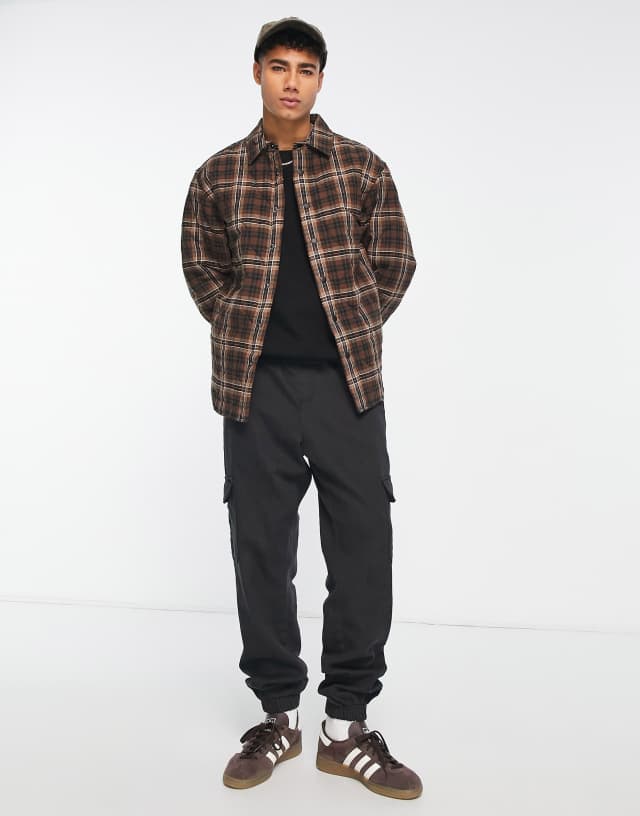 River Island - quilted check overshirt in brown