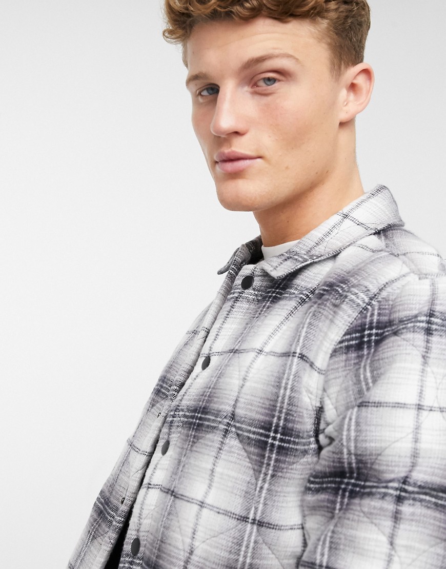 River Island quilted check overshirt in gray-Grey