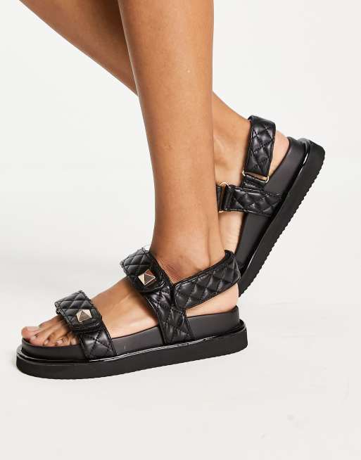 River Island quilted chunky sandals in black | ASOS