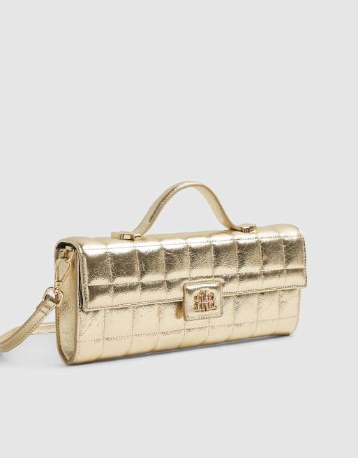 River Island Quilted clutch bag in gold, 2 of 4