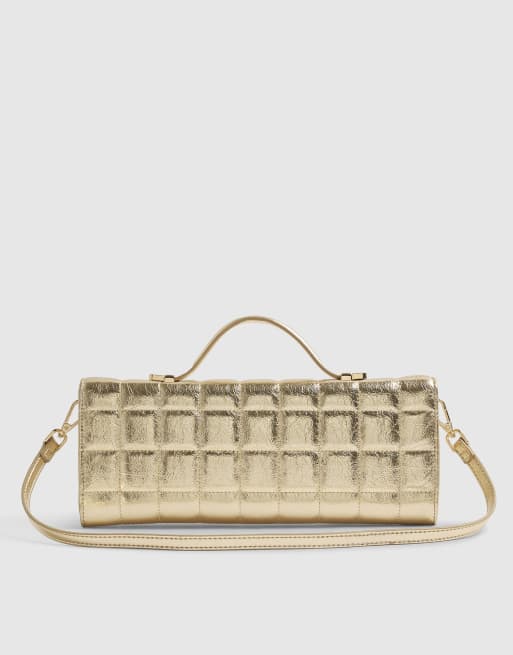 River Island Quilted clutch bag in gold, 4 of 4