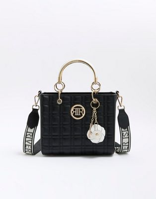 River Island Quilted corsage tote bag in black - ASOS Price Checker