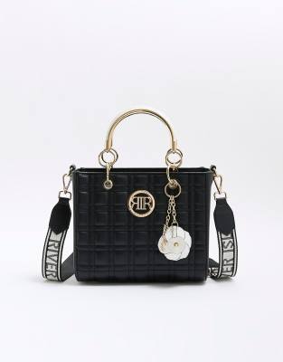 River Island Quilted corsage tote bag in black