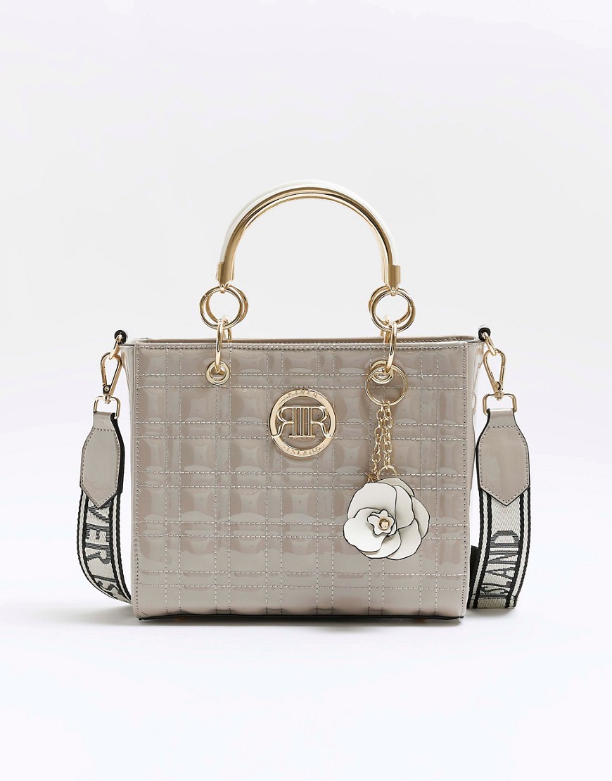 River Island Quilted corsage tote bag in grey - light