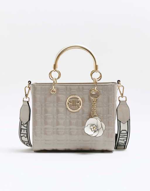 Light grey faux leather boxy tote bag new arrivals