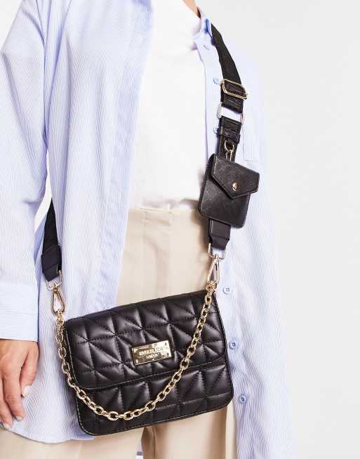 River Island Quilted Cross Body Bag With Chain Strap in Black