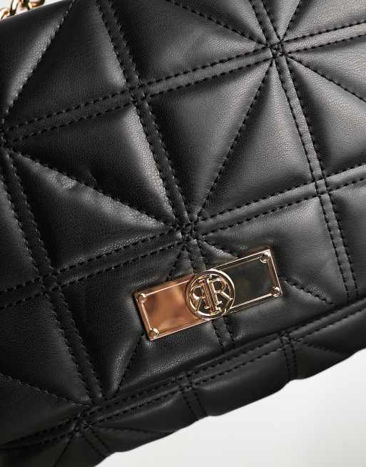 River Island quilted cross body bag with gold chain detail in black, 3 of 4
