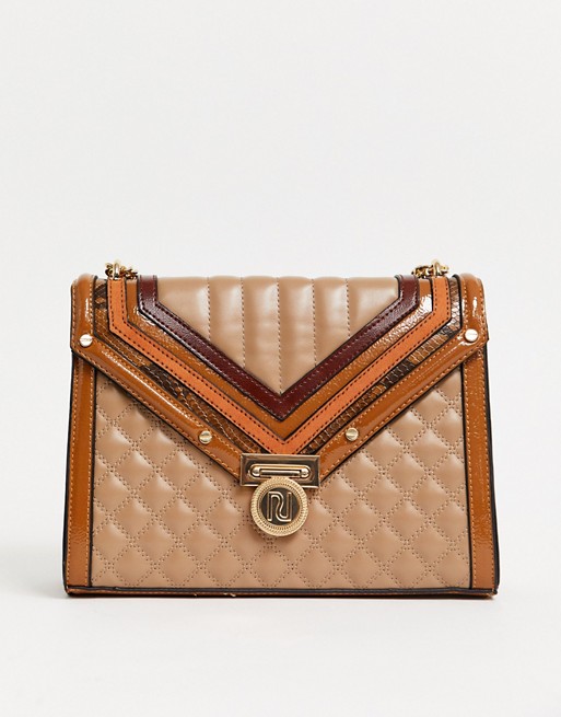 River Island quilted crossbody bag in tan