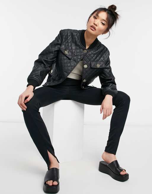 Quilted faux leather hot sale jacket womens