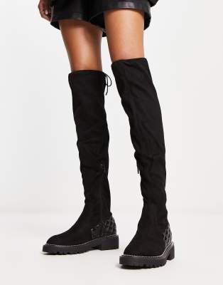 River Island quilted faux suede over the knee boot in black