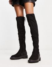 Monki knee high boot in dark gray distressed | ASOS