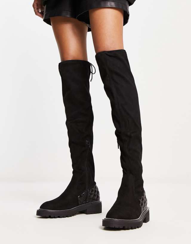 River Island quilted faux suede over-the-knee boots in black