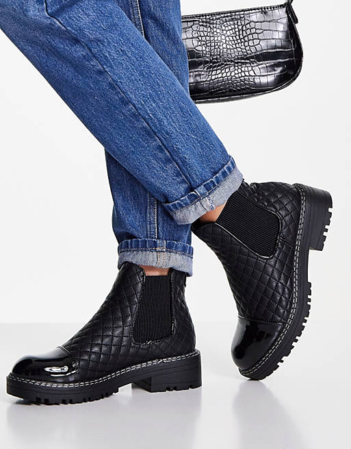  Boots/River Island quilted flat chelsea boot in black 