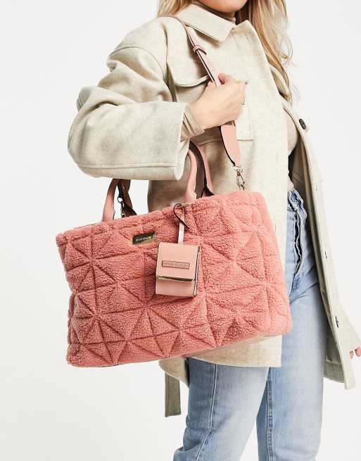 River Island quilted fleece tote in pink ASOS