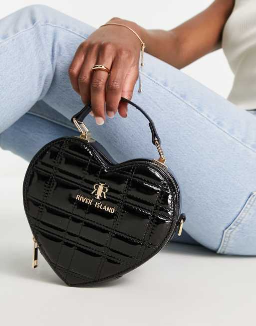 River Island quilted heart cross body bag in black