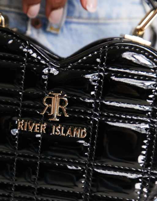 River Island quilted heart cross body bag in black