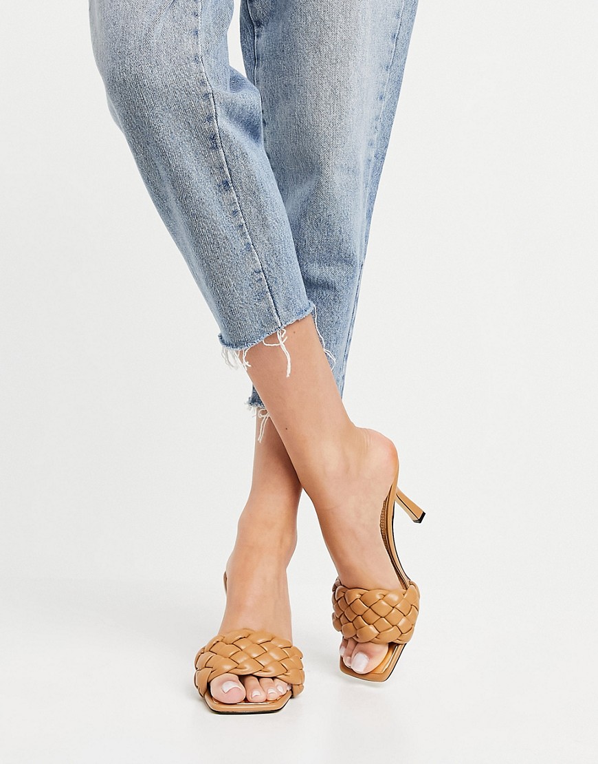 River Island quilted heeled sandals in camel-Neutral