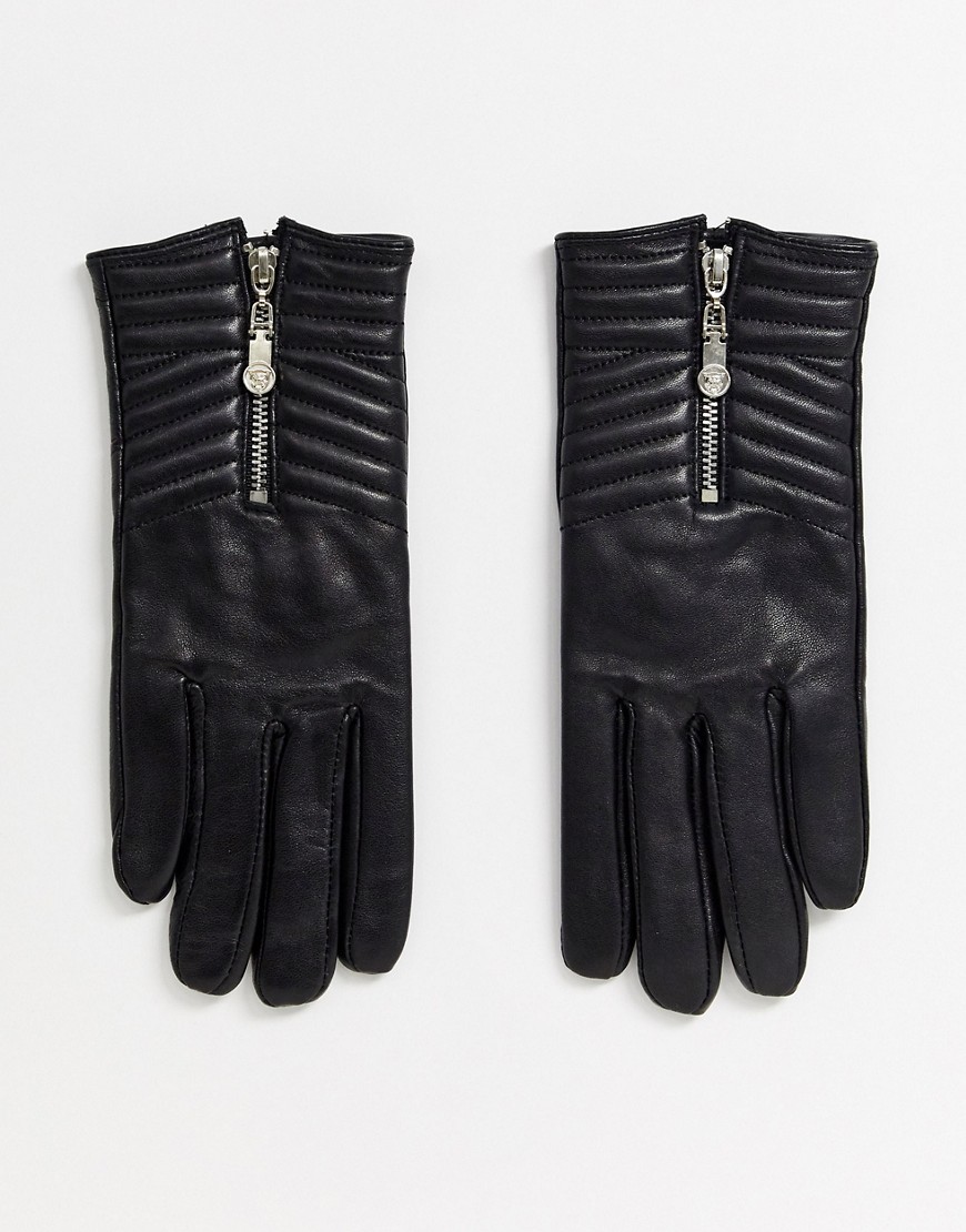 River Island quilted leather gloves in black