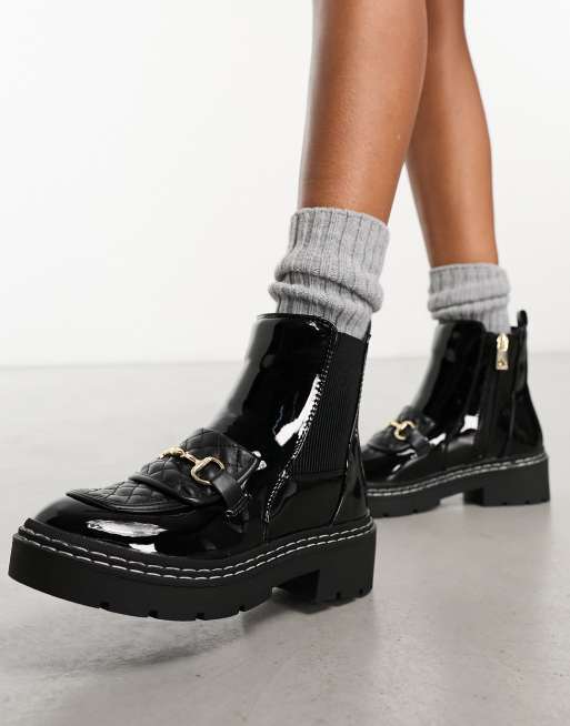 River island black store chunky patent boots