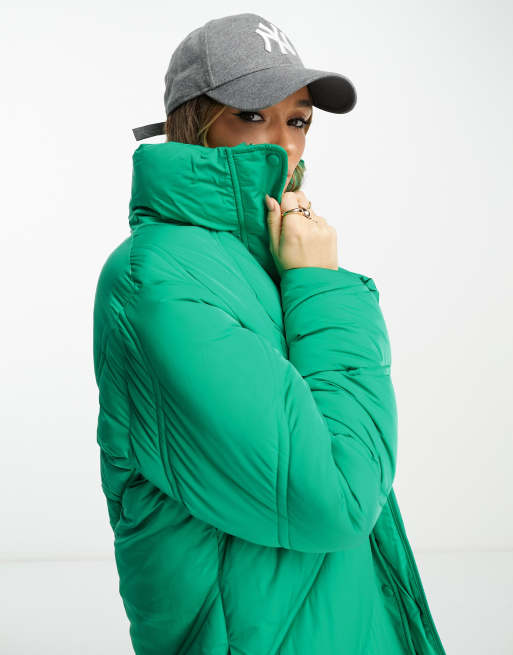 River Island quilted longline puffer coat in green ASOS