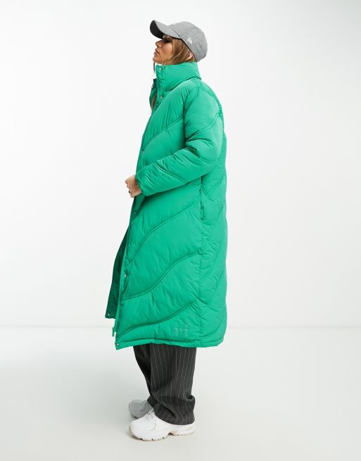 River Island quilted longline puffer coat in green