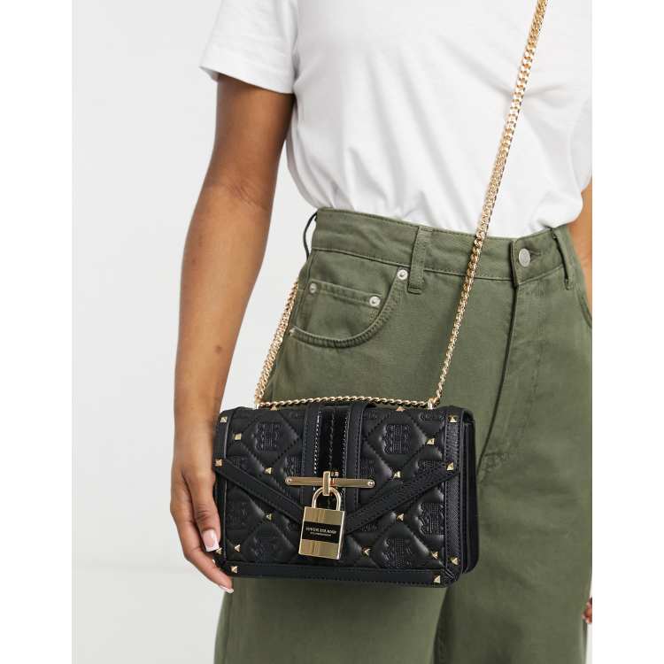 River Island Pocket And Chain Front Monogram Cross-body Bag in Black