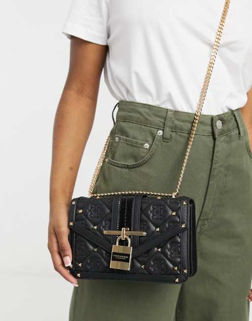 River Island quilted chain shoulder bag in black