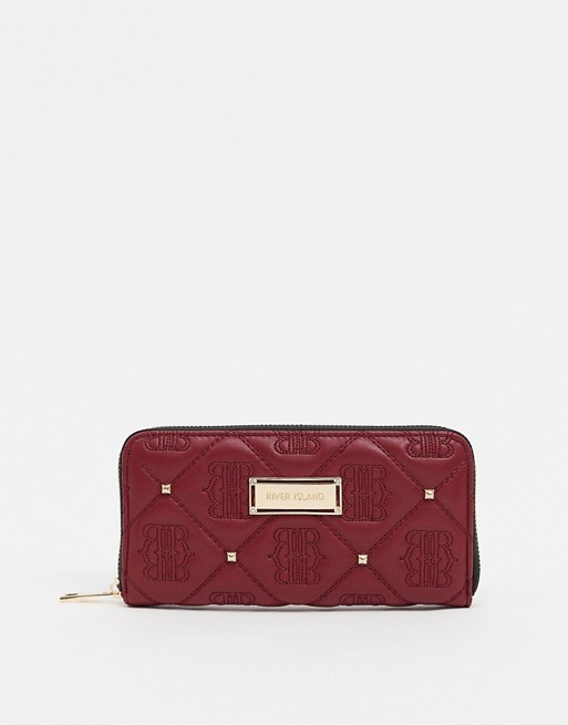 River Island quilted monogram zip purse in red