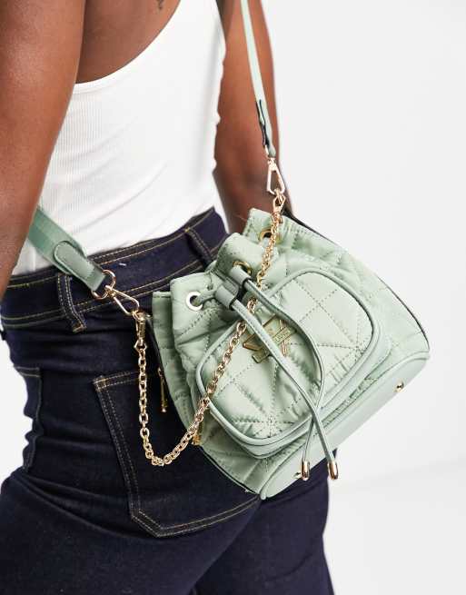 River Island quilted nylon duffle cross body bag in khaki