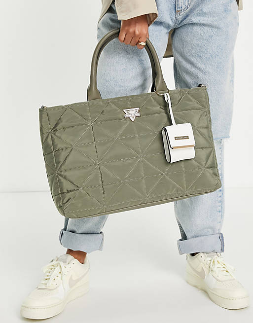 River Island quilted nylon tote bag in khaki