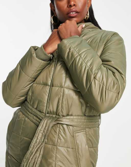 River Island quilted padded coat in khaki