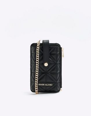 River Island Quilted phone holder bag in black
