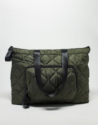 River Island quilted shopper bag in dark green