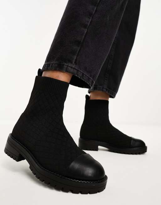 River Island quilted sock boot in black | ASOS