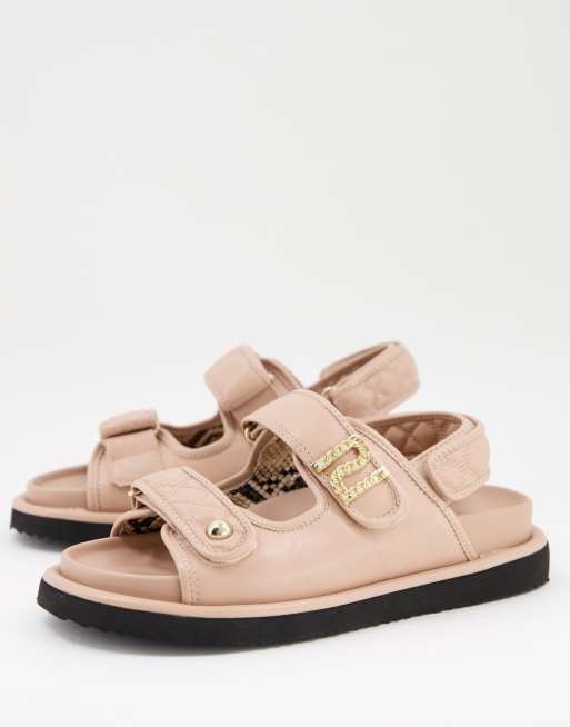 River Island quilted sporty flat sandals in beige ASOS