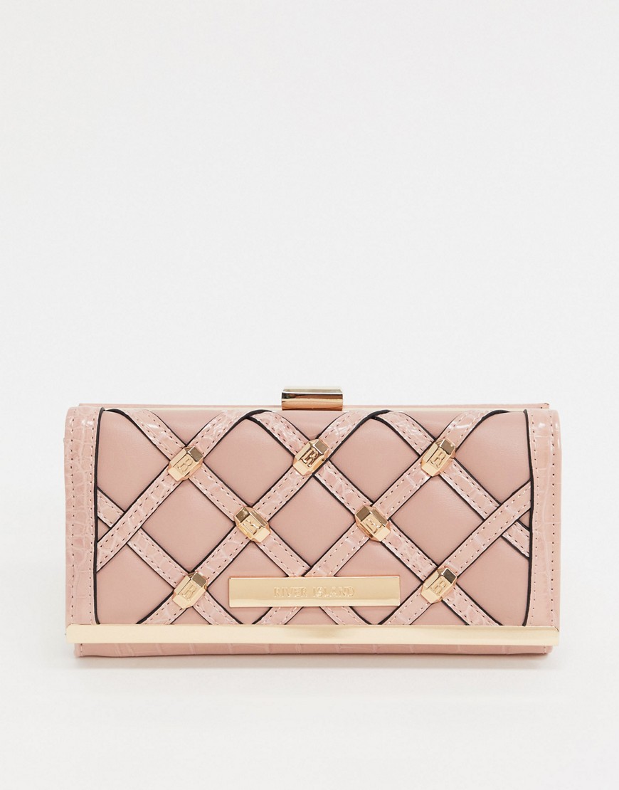 River Island quilted studded cliptop purse in pink
