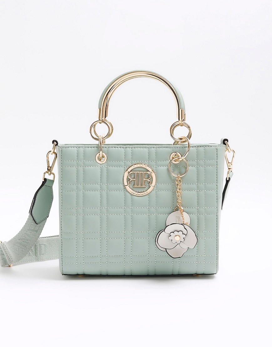 River Island Quilted tote bag in green - light