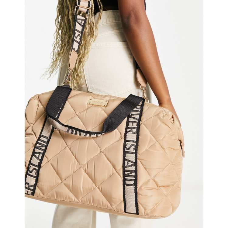 River Island quilted weekend bag in beige ASOS