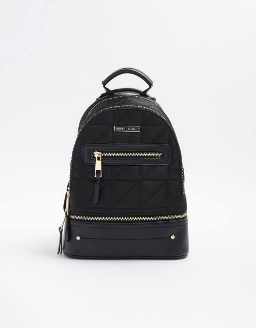 River Island Quilted zip backpack in black