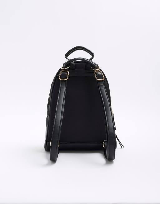 River Island Quilted zip backpack in black