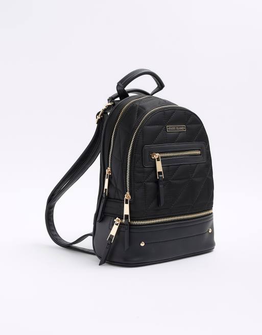 River Island Quilted zip backpack in black