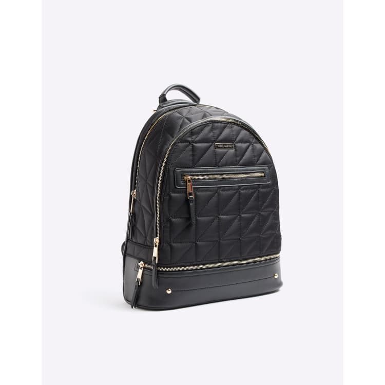 River Island Quilted zip backpack in black