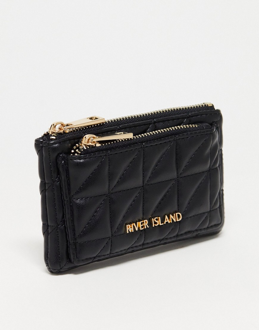 River Island quilted zip double pouch wallet in black