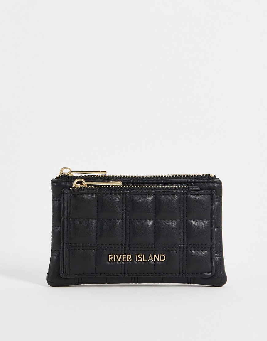River Island quilted zip top wallet in black