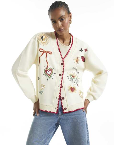 River Island Quirky boutique sweatshirt cardigan in cream - view 1