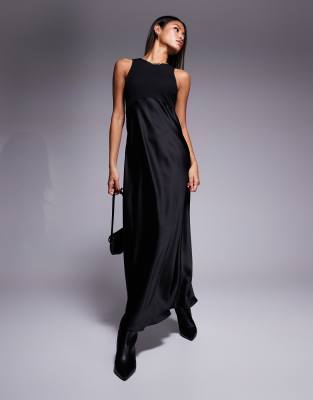 River Island Racer Midaxi Dress With Satin Detail In Black