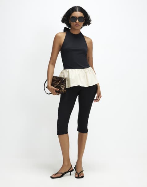 River Island Racer neck hybrid peplum top in black - view 1