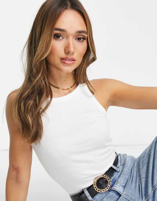 River Island racer ribbed vest in white