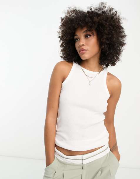 Vero Moda cropped cami top with lace trim in white