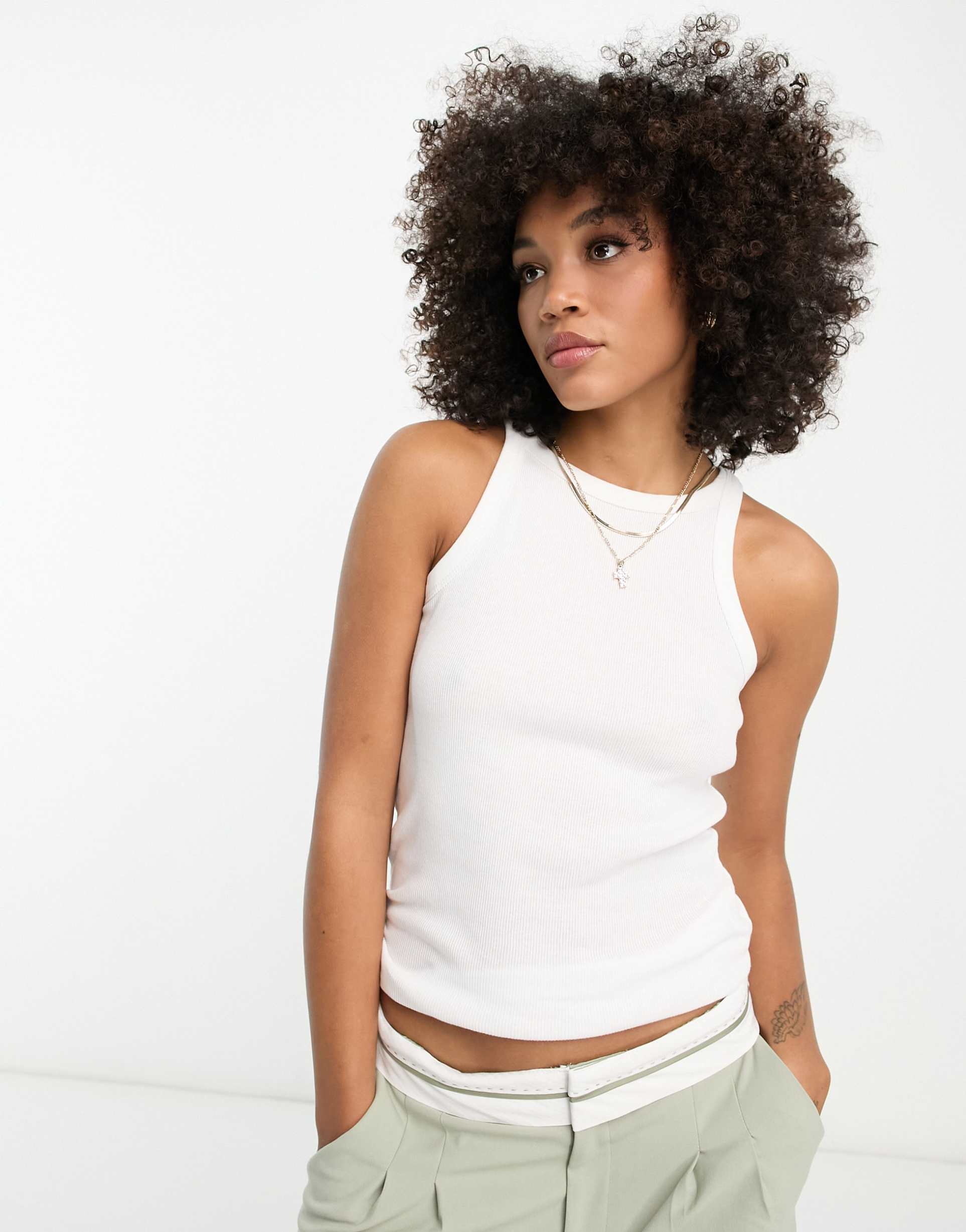 river island racer tank top in white